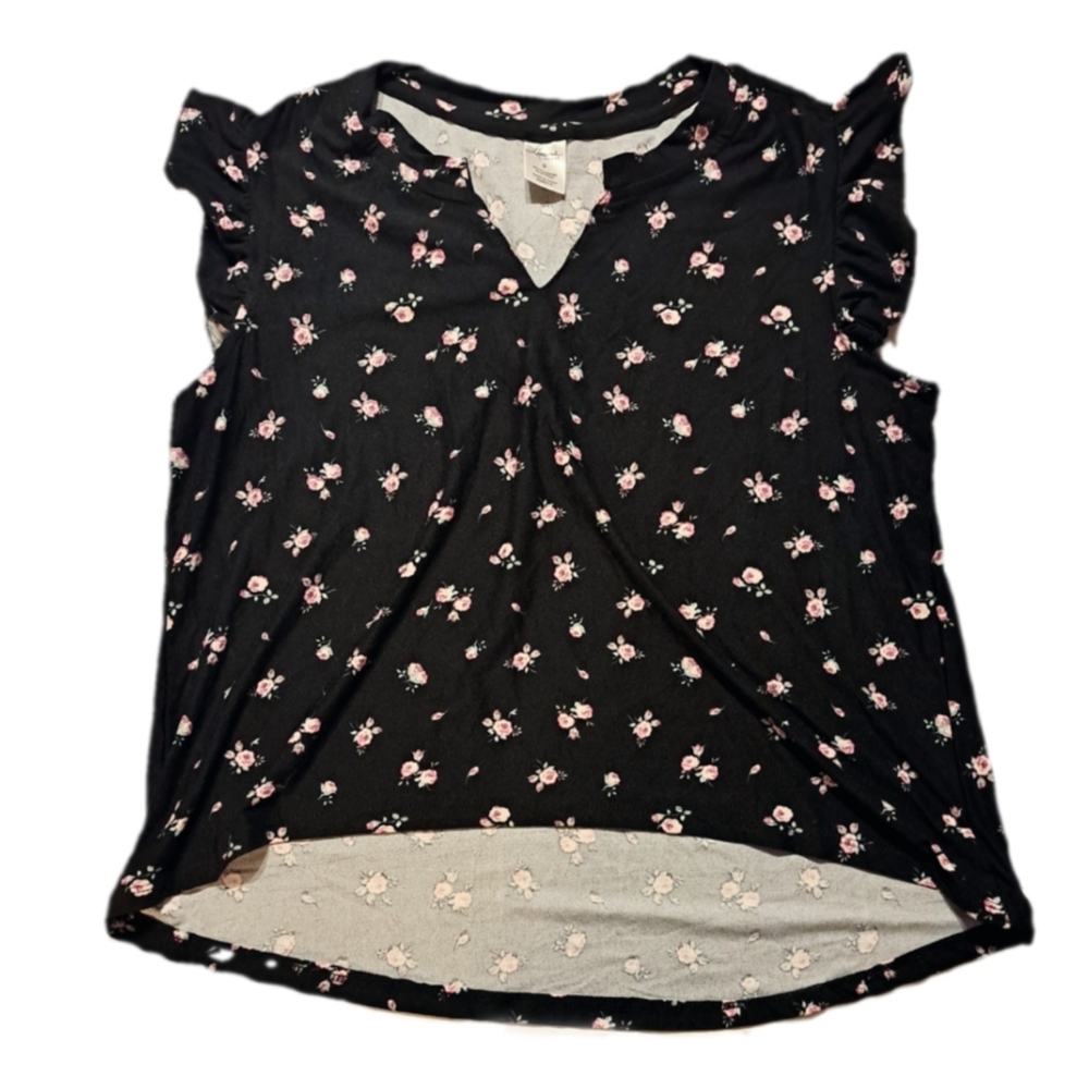 4/$15 🌻 NWT Lissome Lounge Size S Black Floral Ruffle Sleeve Pajama Top